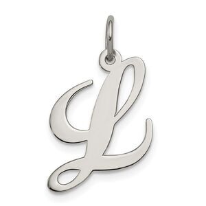 Sterling Silver, Ella Collection Medium Fancy Script Initial L Pendant